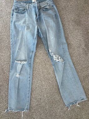 Jonathan Simkhai Light Blue Distressed Straight-Leg Jeans